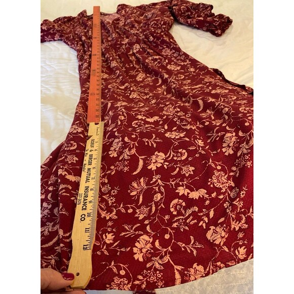 Knox Rose Sz XL Dress Peasant Cottagecore Burgundy Floral Faux Wrap V Neck - Picture 11 of 12